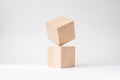 Abstract geometric real wooden cube with surreal layout on white background