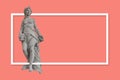 Design concept of a banner or a print for advertisement campaign. Generic woman statue in greek/roman style on a coral background