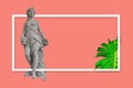 Design concept of a banner or a print for advertisement campaign. Generic woman statue in greek/roman style on a coral background