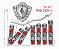 Design concept of economic and financial information agitational poster against coronavirus epidemic with hand-drawn sketch graph