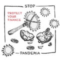 Design concept of economic and financial information agitational poster against coronavirus epidemic with text Stop pandemia Keep