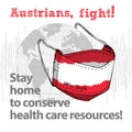 Design concept of Medical information poster against virus epidemic Austrians, fight Stay home to conserve health care resources