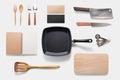 Design concept of mockup arious kitchenware utensils set on whit Royalty Free Stock Photo