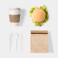 Design concept of mockup burger and coffee set on white Royalty Free Stock Photo