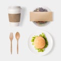 Design concept of mockup burger, salad and coffee set isolated o Royalty Free Stock Photo