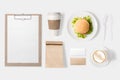 Design concept of mockup burger set and coffee cup set Royalty Free Stock Photo