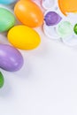 Design concept - Preparing for Easter celebration, painting Easter eggs with colorful Acrylic pigment color dyestuff in palette,