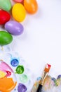 Design concept - Preparing for Easter celebration, painting Easter eggs with colorful Acrylic pigment color dyestuff in palette,