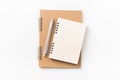 Top view of kraft spiral notebook isolated on background for mockup Royalty Free Stock Photo