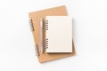 Top view of kraft spiral notebook isolated on background for mockup Royalty Free Stock Photo