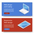 Design concepts for advertising programming and coding device. Website development, web design. Modern design banner for Royalty Free Stock Photo