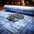 Design concepts presented Rolled blueprints on table, architectural creativity and planning evident