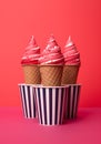 Fun design ice summer concept food cool dessert sweet delicious cream creamy background pink cone