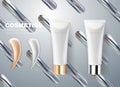 Design of cosmetic packaging. Gray cream tube with smear stroke