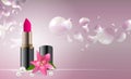 Design Cosmetics Product Lipstick Template for Ads or Magazine Background. 3D Realistic Vector Iillustration