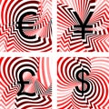 Design currency icons set. Euro, yen, pound, dolla