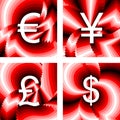Design currency icons set. Euro, yen, pound, dollar