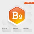 Vitamin B9 icon Drop collection set, cholecalciferol. golden drop Vitamin complex drop. Medical for heath Vector illustration