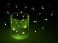 3D rendering fireflies in crystal bottle