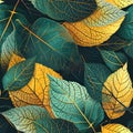 interconnected network of veins in leaves. Utilize fine linework and a mix of greens and yellows. AI Generated