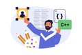 Design development concept in modern flat design for web. Man creating homepage template, coding and programming Royalty Free Stock Photo