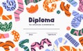 Design of diploma certificate with abstract doodle elements. Template of school award with lines, geometric shapes are Royalty Free Stock Photo