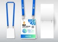 Design of double hole lanyard. Example with double program card. Access ID for congresses, events, fairs, exhibitions. Vector Royalty Free Stock Photo