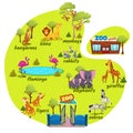Design Element with Funny Animals Zoo Park Map