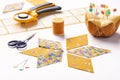 Design element of quilt in progress, prepared cut pieces and s Royalty Free Stock Photo