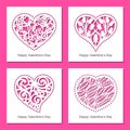Set of decorative greeting vector cards with hearts, flowers, patterns. Royalty Free Stock Photo