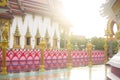 design elements of ancient Buddhist temple in the rays of sunset Royalty Free Stock Photo