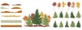 Design elements of beautiful spruce and ash trees. Creation of woodland, forest, garden. Autumn season. Vector illustration