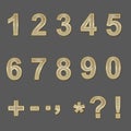 Design elements - gold 3D font, numbers and symbols. Royalty Free Stock Photo