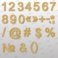 Design elements - gold wire 3D font, signs and symbols. Royalty Free Stock Photo