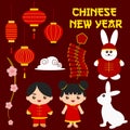 Design elements for lunar new year, icons for lunar new year design.