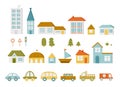 Design elements of a modern city. Create map your own town with houses and cars