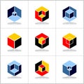 Design elements set. Abstract hexagons. Cubic shape icons. Vector art Royalty Free Stock Photo