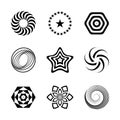 Design elements set. Abstract icons in star, spiral, circle and hexagon shape Royalty Free Stock Photo