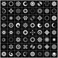 Design elements set. 64 abstract white icons on black background Royalty Free Stock Photo