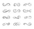 Design elements set: scrolls and swirls, VECTOR collection of drawn calligraphic swirly lines isolated on white Royalty Free Stock Photo