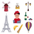 Design elements Travel to France. Set of illustrations Paris tourist attractions.