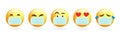 Design Emoticon with mouth mask Reaction Set. Emoji with medical mask. Medical mask emoji icon.