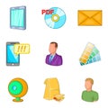 Design engineer icons set, cartoon style