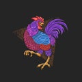 Rooster fighter colorful traditional illustration