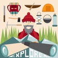 design of explorer with spyglasses and elements of hike Royalty Free Stock Photo