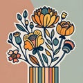 Design of an extra small and thin line art of floral wall art, include random background.