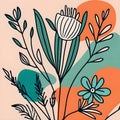 Design of an extra small and thin line art of floral wall art, include random background.