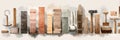 Flat Illustration of Bricks, Blocks, Wood, and Tools Arranged With a Central Fade Area for Design Purposes Royalty Free Stock Photo