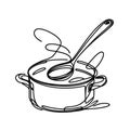This design features a simple and graceful outline of a saucepan, complete with a lid, handle, and a spout for pouring.