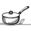 This design features a simple and graceful outline of a saucepan, complete with a lid, handle, and a spout for pouring.